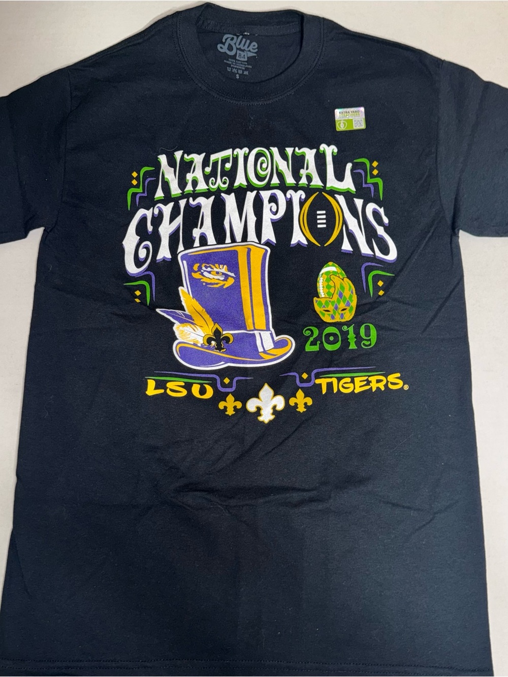 LSU Tigers 2019 National Champions T Shirt Mens M Black Blue 84 Mardi Gras NWOT